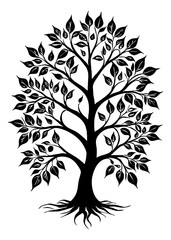Obraz premium Tree . Black and white botanical pattern. For use in graphics, materials. Abstract plant shapes. Minimalist illustration for printing on wall decorations. Generated by Ai