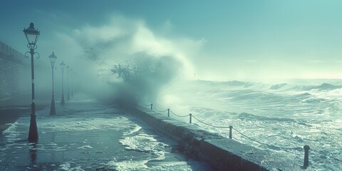 Fototapeta premium Coastal promenade and white spray.
