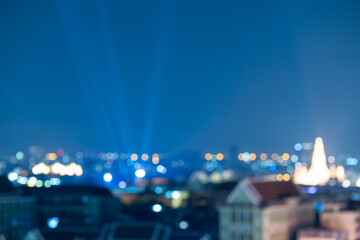 Abstract blurred background cityscape of Krung Thep Maha Nakhon (Bangkok) on night scene with...