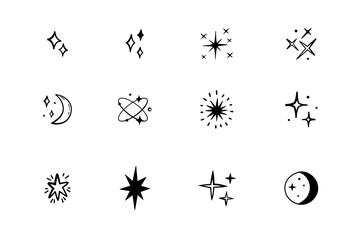 Sparkle star icon set, Vector hand drawn design element.