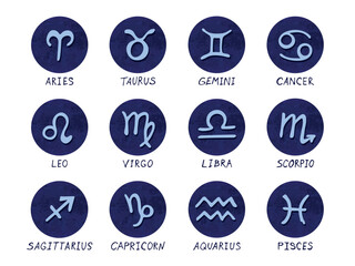 Hand drawn zodiac signs in round frames Esoteric doodle set Astrology clipart Elements for design