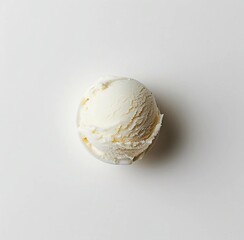 a scoop of white ice cream on a white background, copy space, minimalistic flatlay