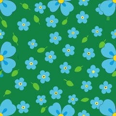 Seamless pattern of dainty forget-me-nots sprinkled across a verdant meadow, Generative AI