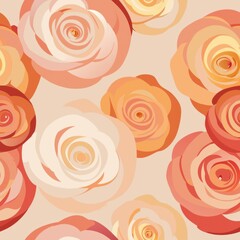 Seamless pattern of delicate ranunculus blossoms in pastel shades of pink, peach, and buttery yellow, Generative AI