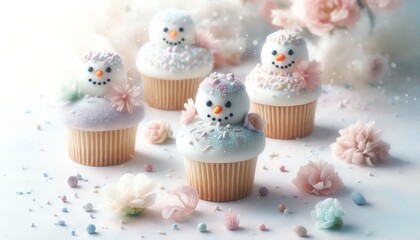 Image of Snowman Cupcakes decorated
