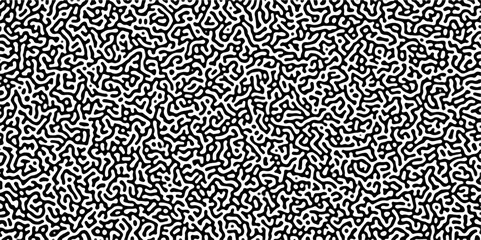 Turing reaction diffusion monochrome seamless pattern with chaotic motion. Linear design with biological shapes. Organic lines in Memphis. abstract turing organic wallpaper background.