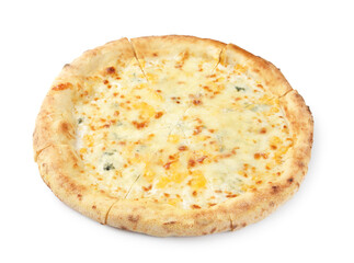 One delicious cheese pizza isolated on white