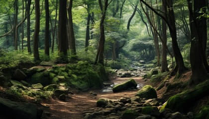 Creek which flow trough a forest. A korean forrest.