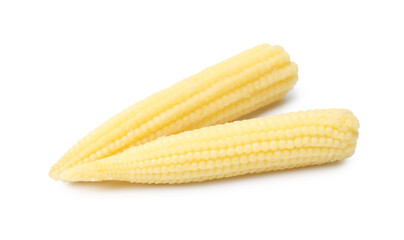 Tasty fresh baby corns isolated on white