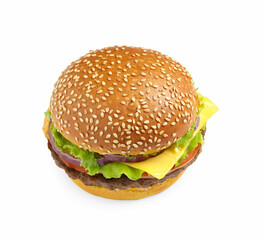 Burger with delicious patty isolated on white
