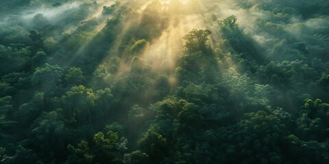 Dramatic Aerial Photograph of the Jungle at Sunrise. Beautiful Natural Background