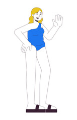 Pretty plus sized woman in swimsuit 2D linear cartoon character. Friendly curvy caucasian female isolated line vector person white background. Beach body positive color flat spot illustration