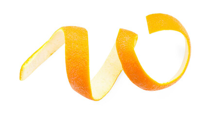 One fresh orange peel isolated on white, top view