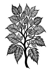 Tree . Black and white botanical pattern. For use in graphics, materials. Abstract plant shapes. Minimalist illustration for printing on wall decorations. Generated by Ai - obrazy, fototapety, plakaty