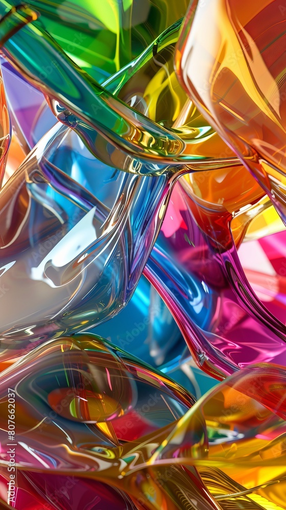 Poster Colorful Glass 3D Object, abstract wallpaper background