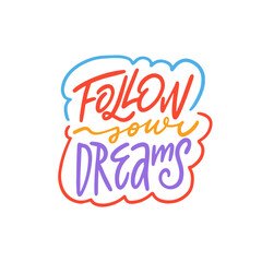 Handwriting logo in electric blue on white background, follow your dreams