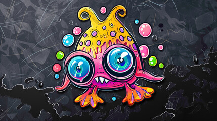 Colorful octopus abstract sticker emoji with attractive black background.
