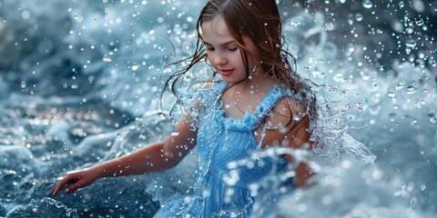 Obraz premium girl in dress enjoying water