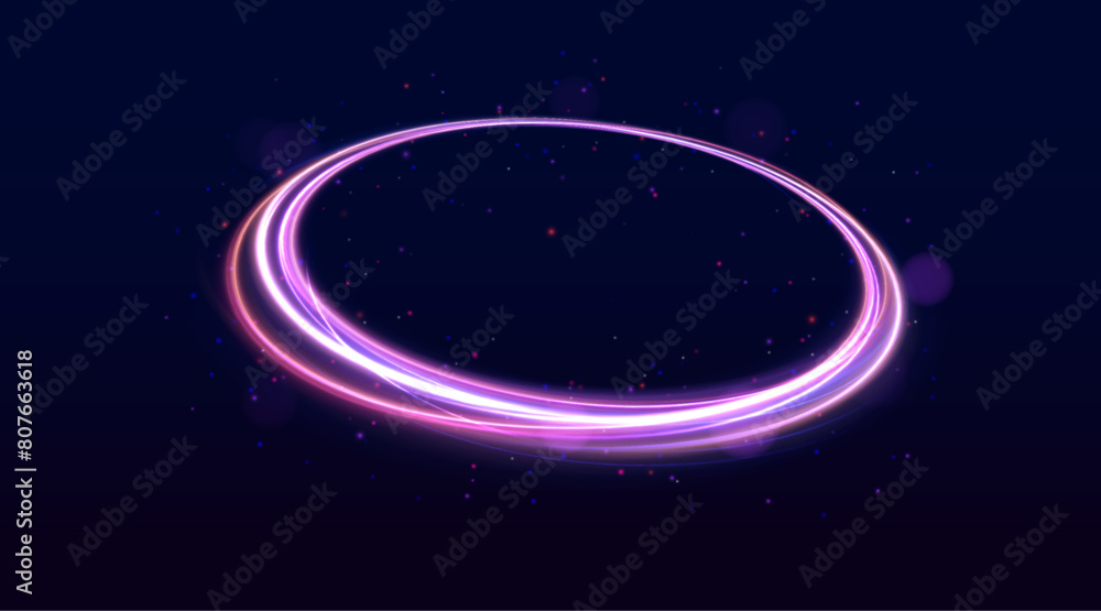 Poster neon ellipse in the form of speed. glowing spiral. abstract neon color glowing lines background. the