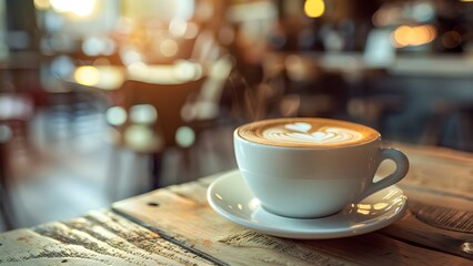 Sipping a Morning Latte or Cappuccino at a Café's Coffee Table. Concept Café Vibes, Morning Rituals, Coffee Culture, Latte Art, Cozy Ambiance