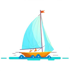 flat logo with a beautiful sailboat on a white background, generated by Ai - obrazy, fototapety, plakaty
