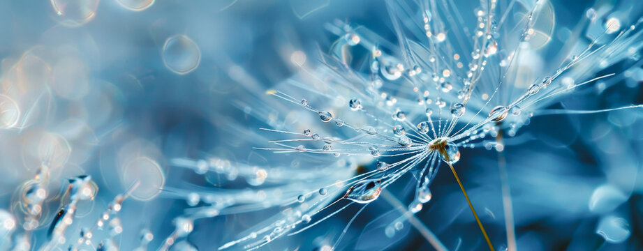 Fototapeta primer plano de diente de león. bokeh. fondo azul