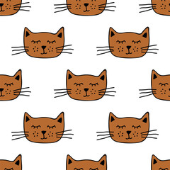 Seamless pattern with cat muzzle doodle for decorative print, wrapping paper, greeting cards, wallpaper and fabric