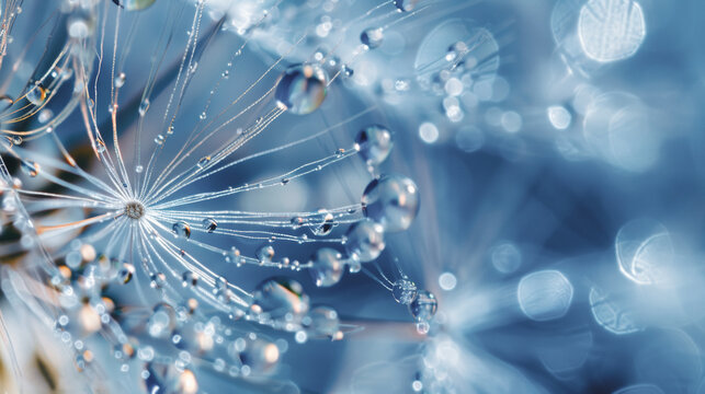 Fototapeta primer plano de diente de león. bokeh. fondo azul