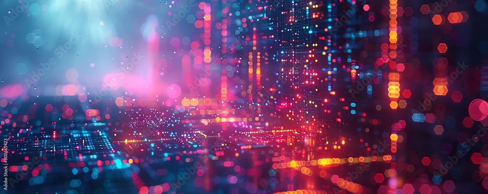Aufkleber generative ai abstract illustration of geometric shapes and structures in colorful neon colors and l