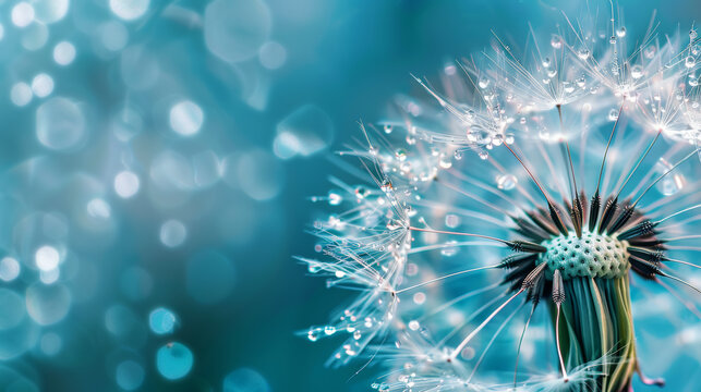 Fototapeta primer plano de diente de león. bokeh. fondo azul