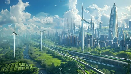 Future eco city layout design with highspeed rail wind farms solar roads. Concept Eco City Layout, Highspeed Rail, Wind Farms, Solar Roads, Sustainable Design