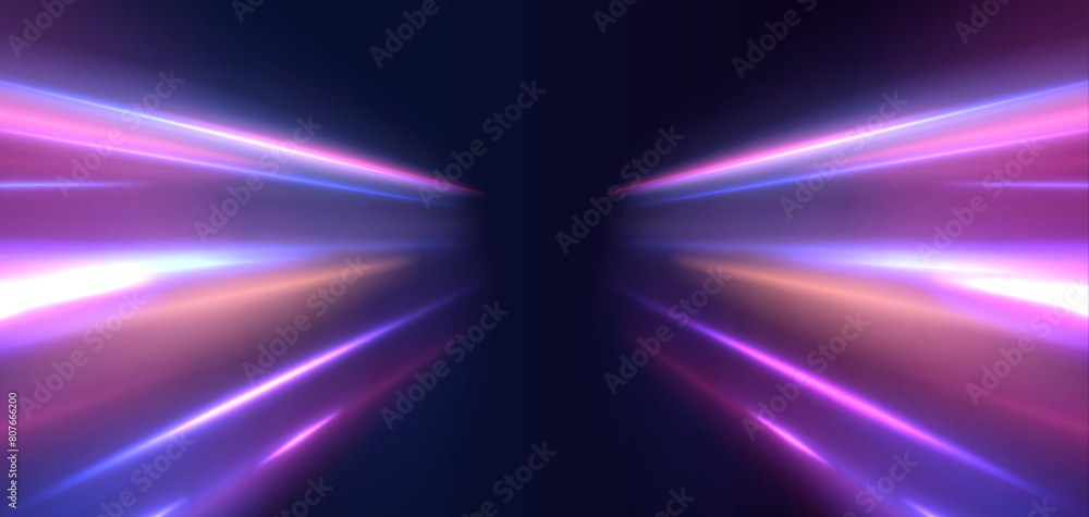 Poster neon color glowing lines background, high-speed light trails effect. panoramic high speed technology