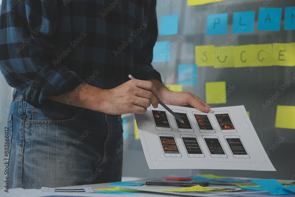 Wall mural ux graphic designer creative sketch planning application process development prototype wireframe for