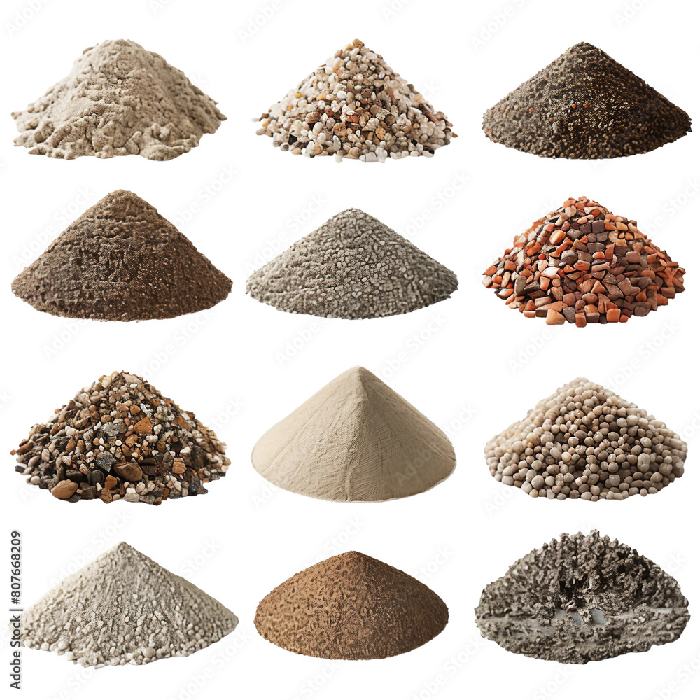 Wall mural collection of ten different sand piles PNG transparent background