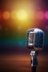 Vintage Microphone On Stage With Bokeh Light