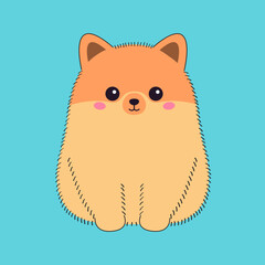 Orange Pomeranian Spitz dog sitting. Puppy face head line contour silhouette icon. Doodle animal pet icon. Cute kawaii cartoon funny character. Adopt concept. Flat design. Blue background. Vector