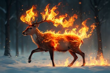 Reindeer in fire - obrazy, fototapety, plakaty