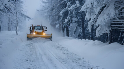 A snow plow clearing a path through deep snow