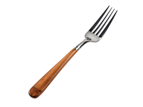 fork with wooden handle isolated on transparent background