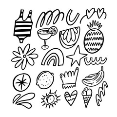 a set of hand drawn icons on a white background