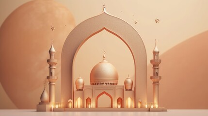 mosque portal Modern Islamic holiday background 3d.AI generated image