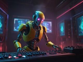 DJ Robot has 4K resolution, 3D rendering, printing, concept art, liveliness.