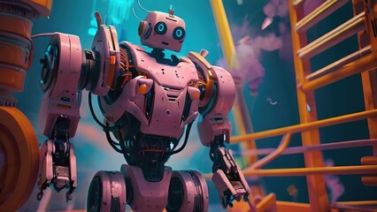 Naklejka premium DJ Robot has 4K resolution, 3D rendering, printing, concept art, liveliness.