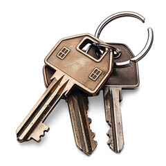 House keys with house-shaped keychains isolated on a transparent background 


