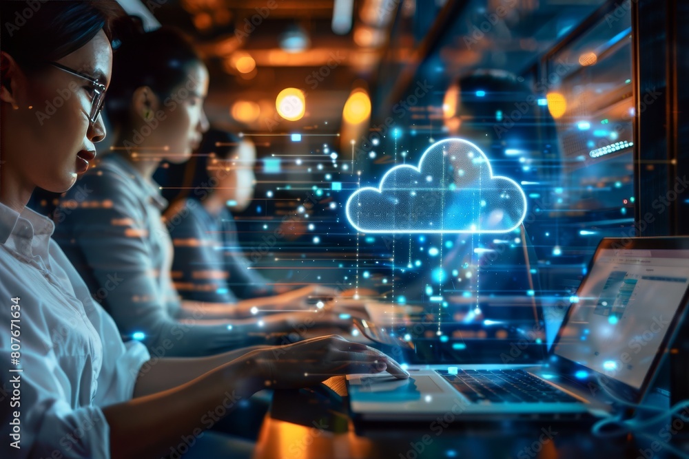 Aufkleber innovative coworking technology in a collaborative virtual office isd by cloud hosting and metaverse