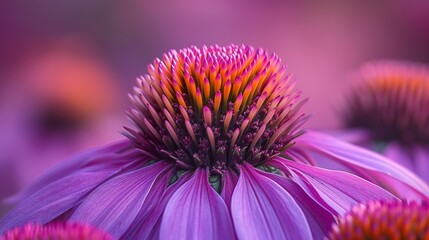 Obraz premium The Echinacea's slow bloom, each petal unfurling in an enchanting display of purple and pink.