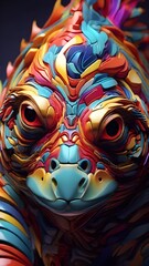 3D vector rainbow colored, wavy fractal neon Turtle head.