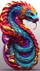 3D vector rainbow colored, wavy fractal neon cobra head.