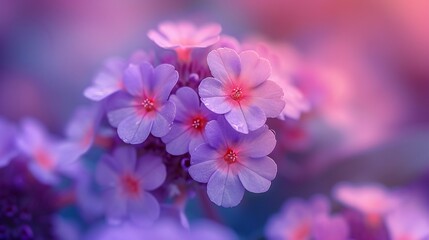 Vivid Verbena Awakening: Verbena's slow bloom in extreme close-up, vibrant purples and pinks.