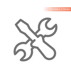 Screwdriver and wrench crossed vector icon. Settings and setup or repair outline.